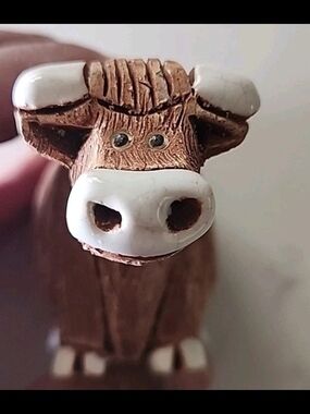 Handcrafted Ceramic Brown & White Cow Figurine